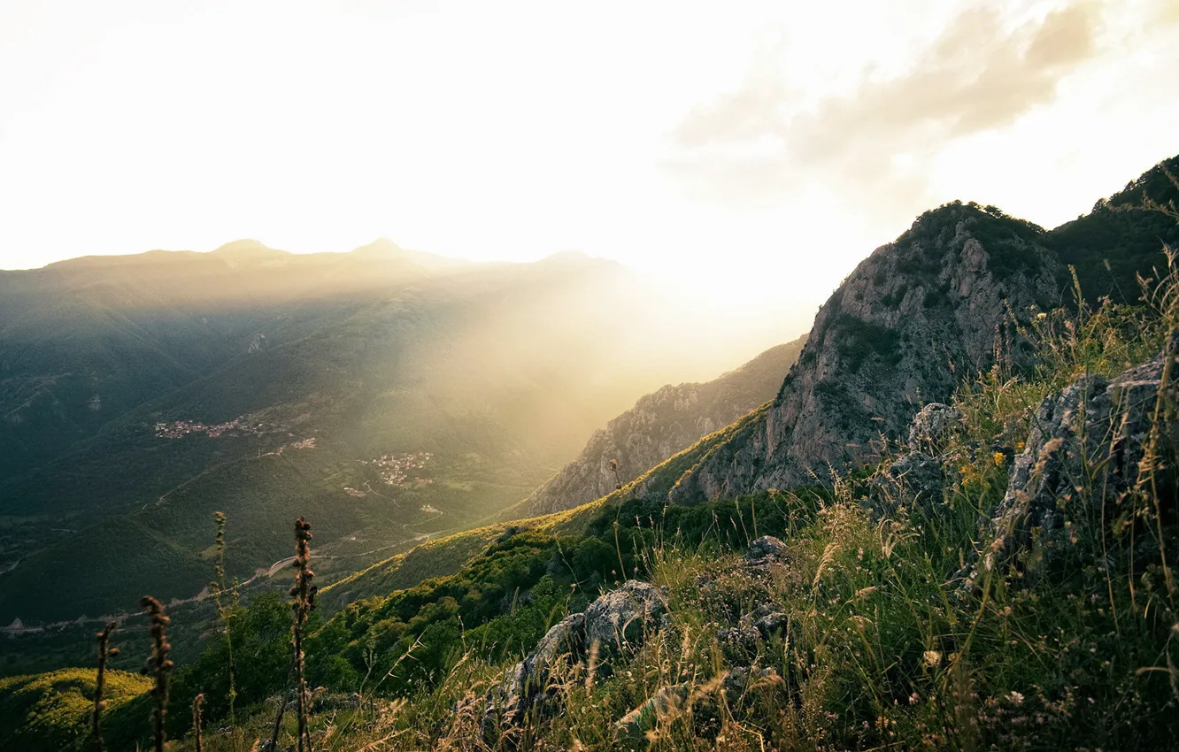 Photo wallpaper grass, mountains, nature, stones, nature, hd wallpaper