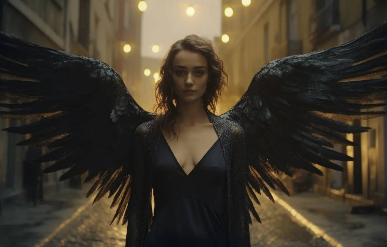 Photo wallpaper girl, home, wings, fallen angel, digital art, AI art, The Art of Artificial Intelligence, The …