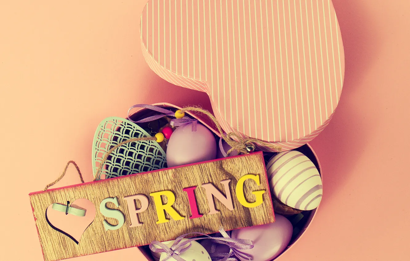 Photo wallpaper holiday, box, heart, eggs, Easter, decor