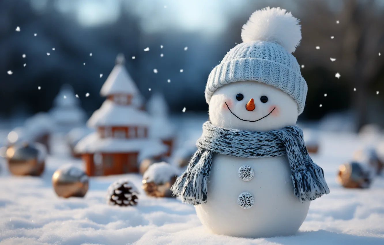 Photo wallpaper winter, snow, decoration, snowflakes, new year, Christmas, snowman, Christmas