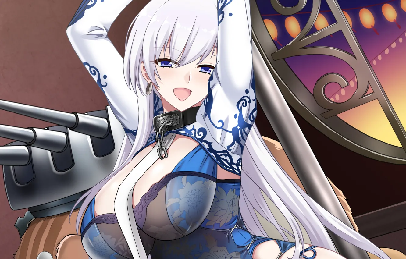 Photo wallpaper girl, sexy, cleavage, long hair, dress, boobs, anime, beautiful