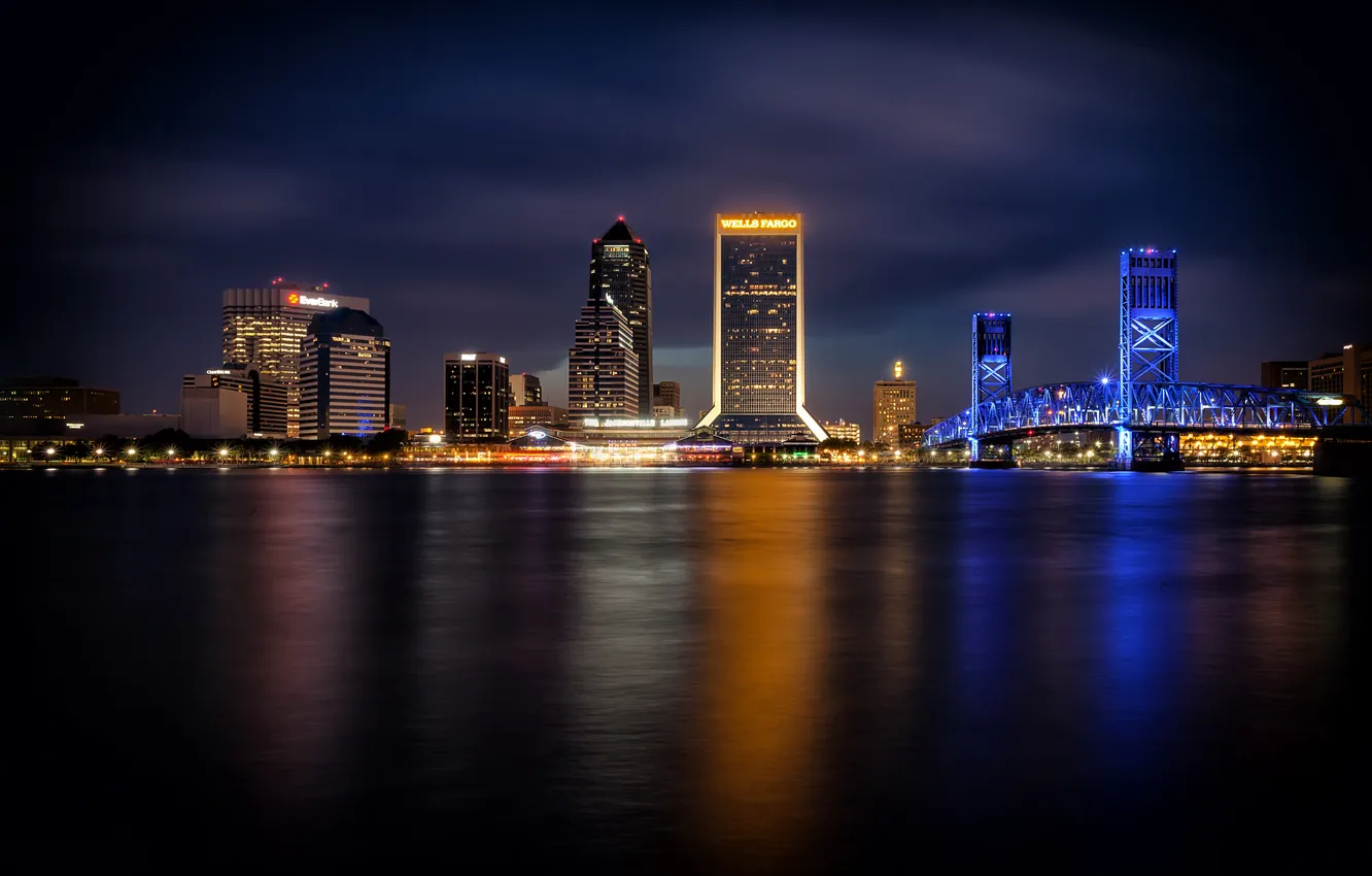 Photo wallpaper bridge, the city, skyscrapers, panorama, Jacksonville Skyline