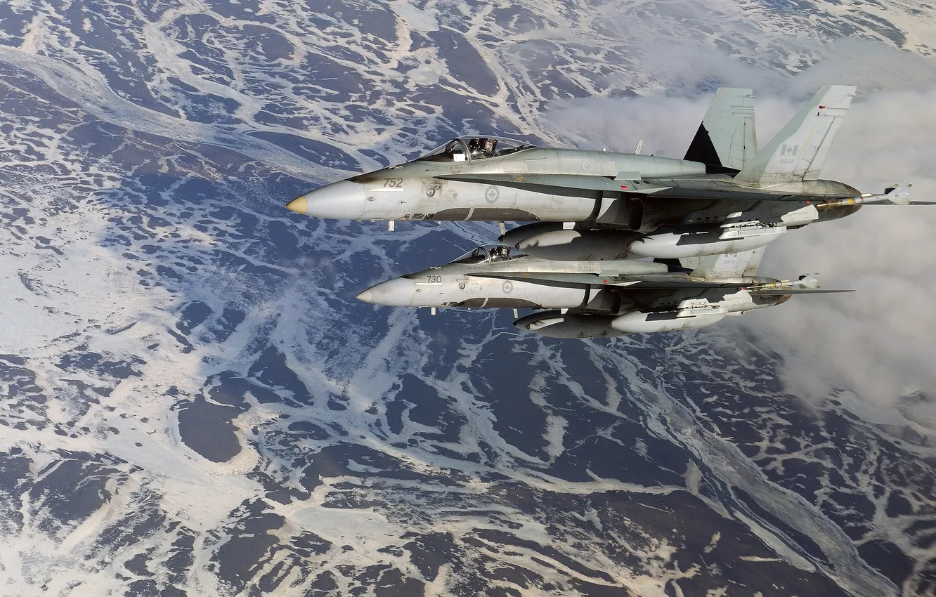 Photo wallpaper fighters, pair, F/A-18, Hornet, McDonnell Douglas