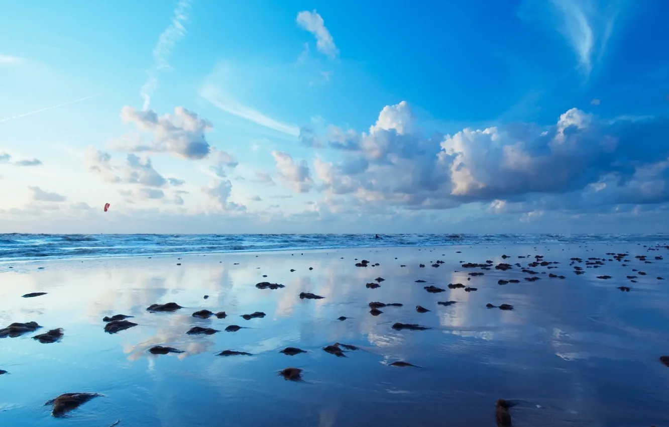 Photo wallpaper sea, clouds, blue, shore