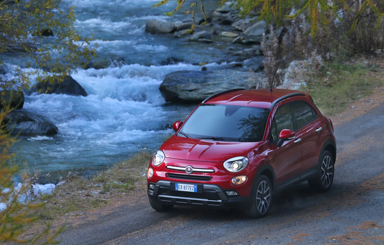 Photo wallpaper Red, Side, Background, Fiat, River, Left, Cross, 500X