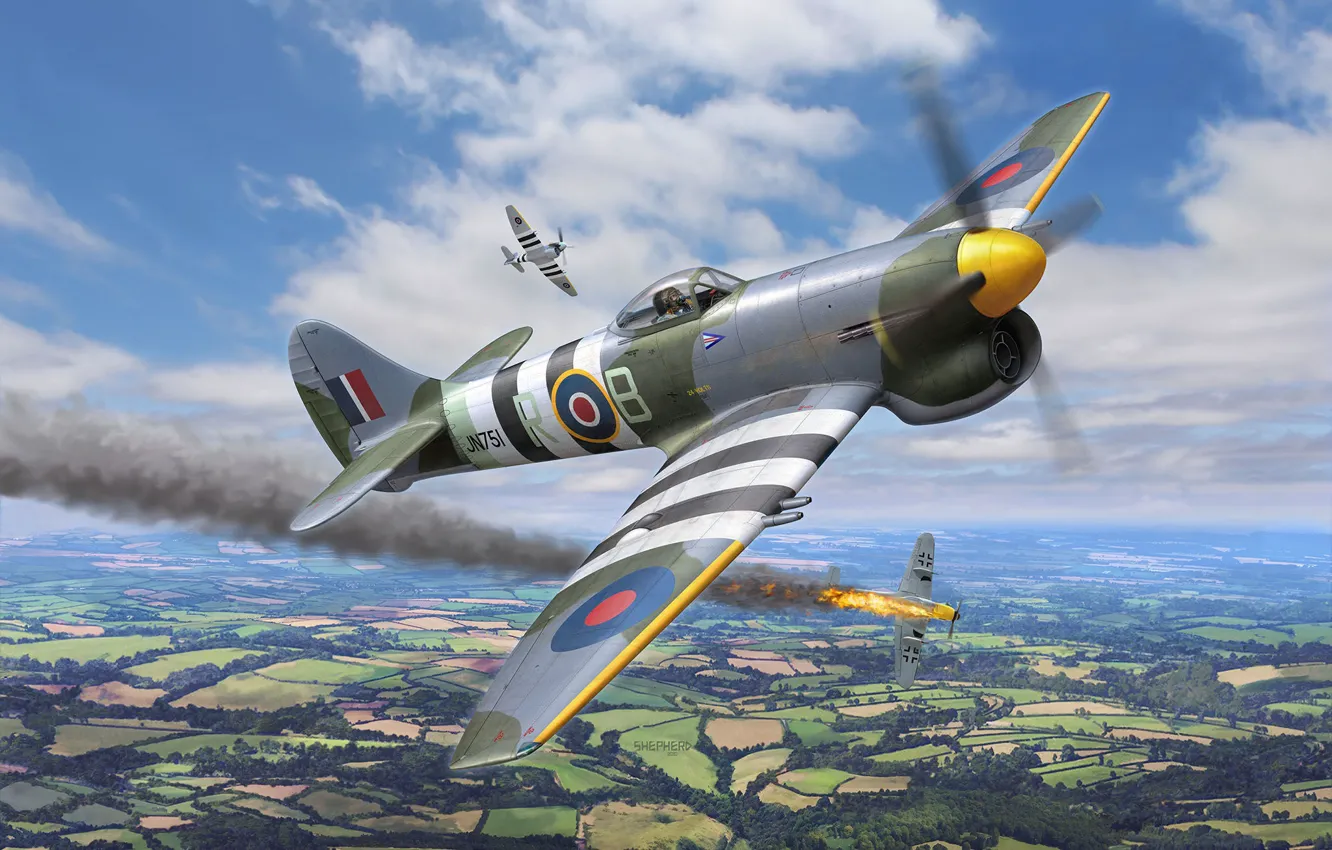 Photo wallpaper UK, RAF, Hawker Tempest Mk.V, combat aircraft, Band of invading