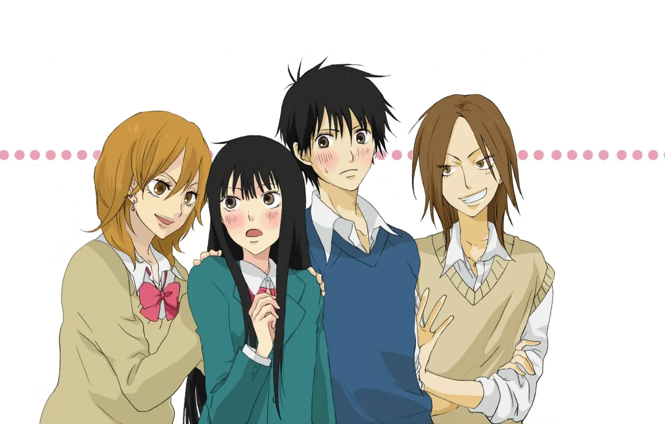 Photo wallpaper white background, students, sweater, embarrassment, girlfriend, Kimi ni Todoke, To reach you, he's
