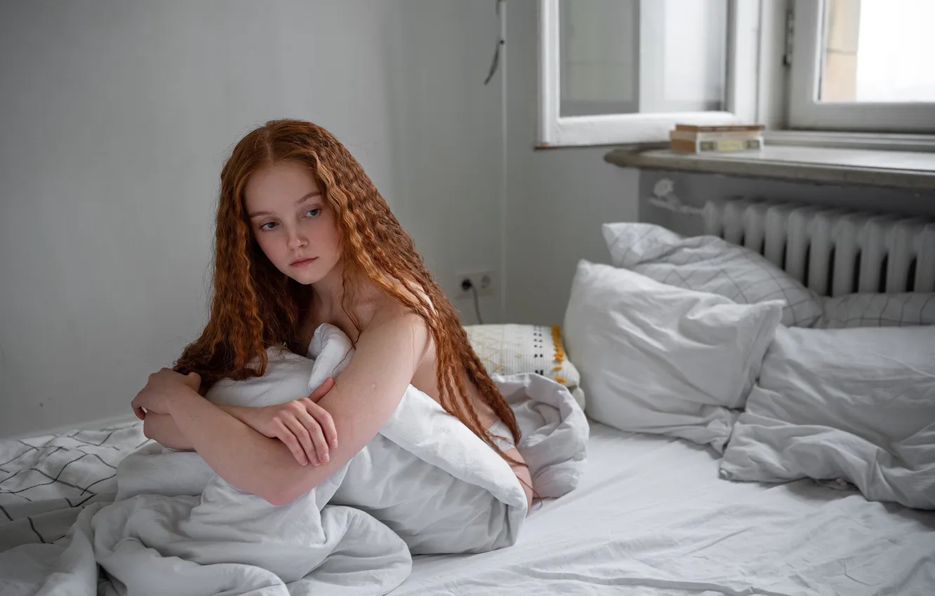 Photo wallpaper morning, window, bed, red hair, beautiful girl, Dasha, Moshenko Sergey