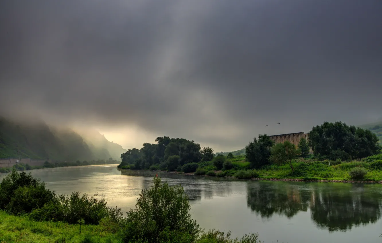 Photo wallpaper the sky, clouds, nature, river, photo, Germany, Brem