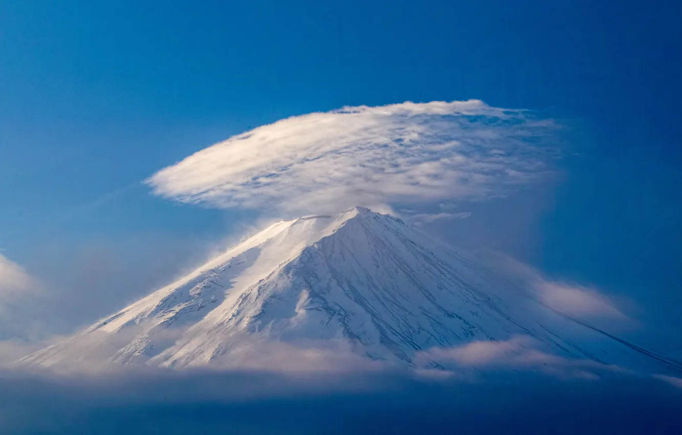 Photo wallpaper clouds, mountain, the volcano, Japan, Fuji