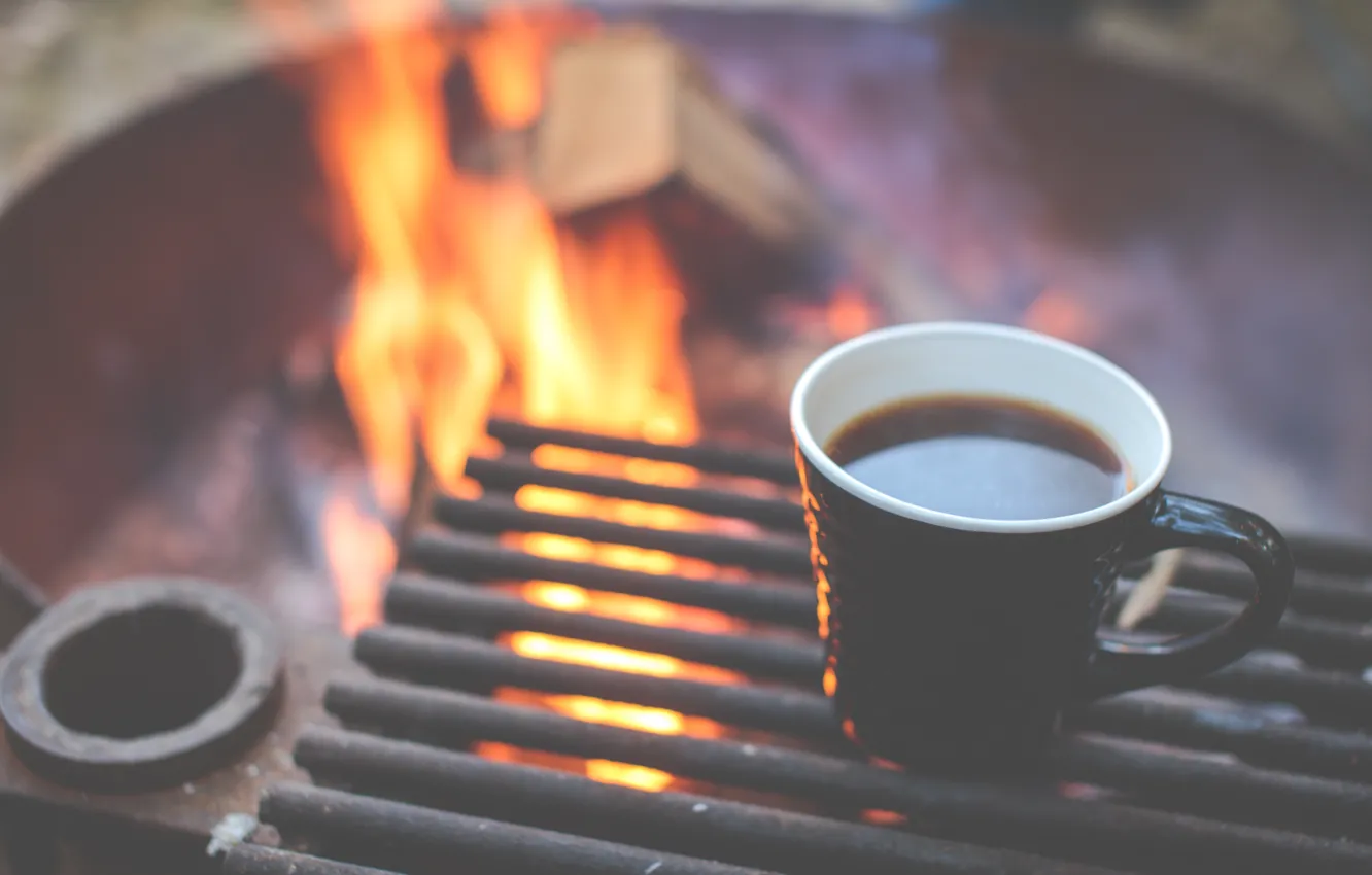 Photo wallpaper fire, coffee, the fire, Cup, fire, grill, cup, coffee