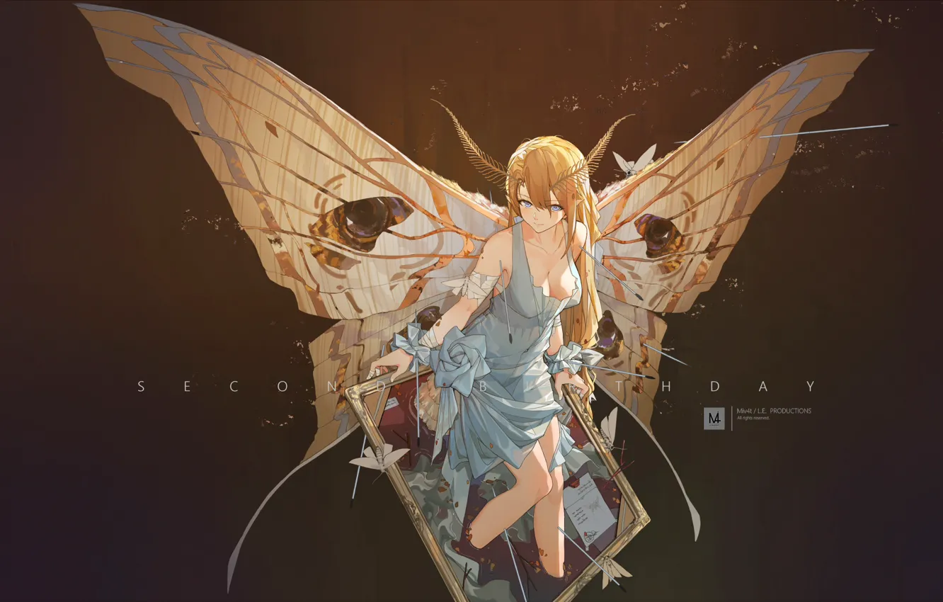 Photo wallpaper girl, wings, anime, art, moth