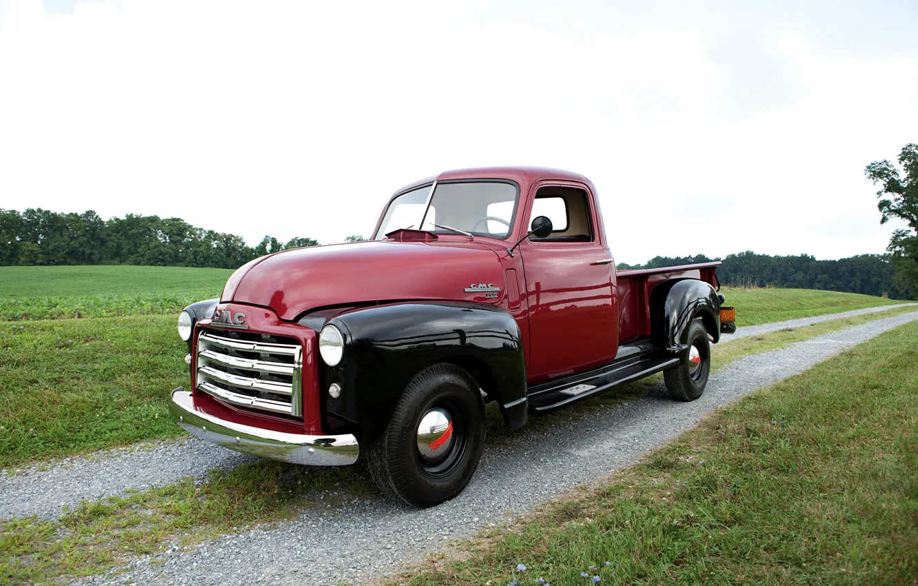 Photo wallpaper road, field, 150, pickup, GMC, 1949, Pickup Truck, GMC 150