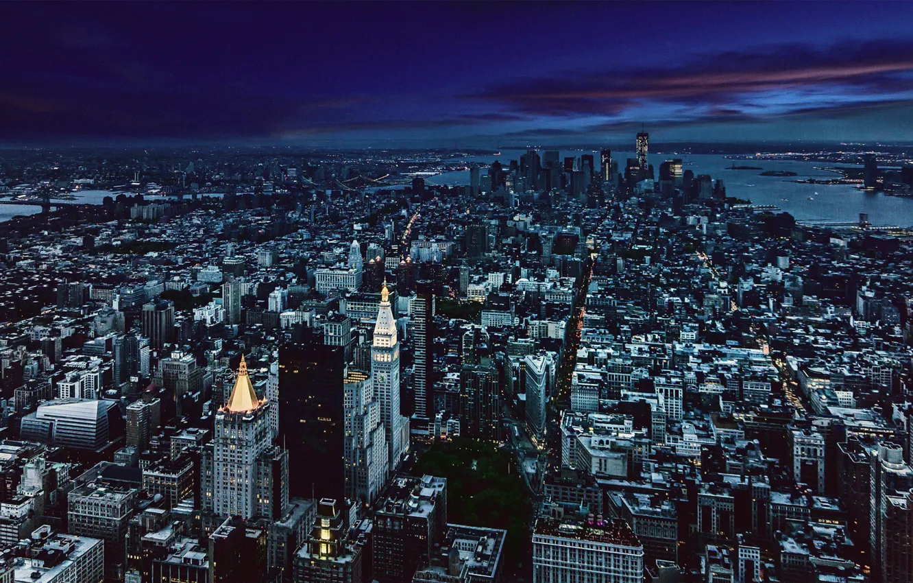 Photo wallpaper City, Night, Manhattan, Skyline, New-York, Architecture, Gotham, Cityscape