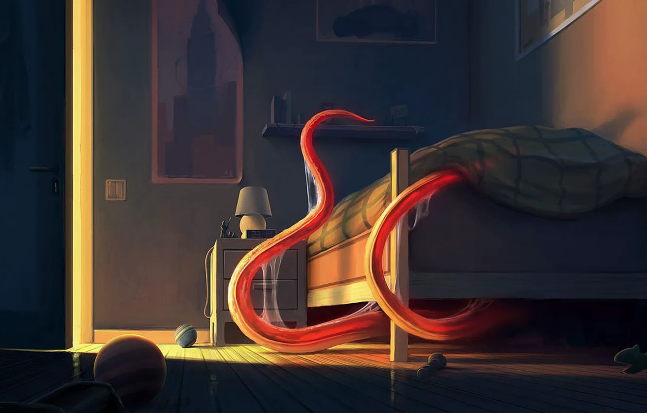 Photo wallpaper fear, monster, something, tentacles, bedroom, mucus, Nightmare