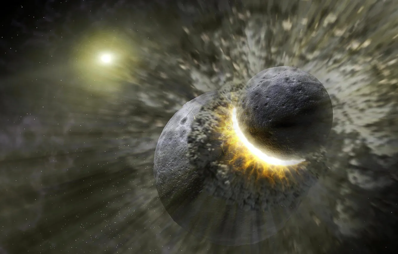 Photo wallpaper planet, disaster, blow, destruction, clash