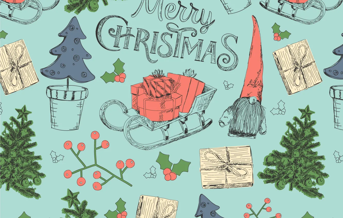 Photo wallpaper retro, background, tree, Christmas, gifts