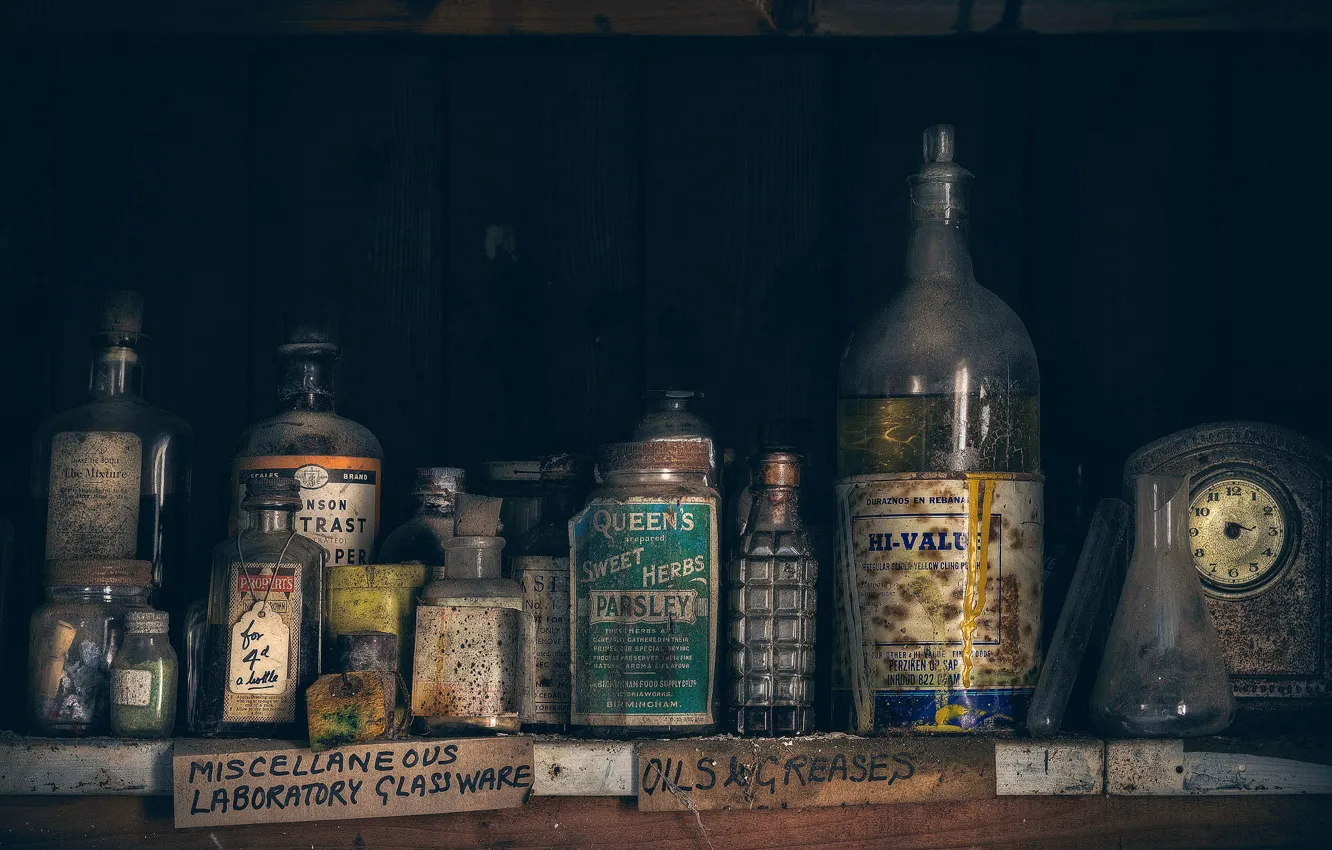 Photo wallpaper retro, pharmacy, banks, flask, THE MARRIAGE