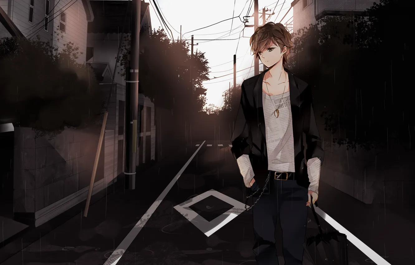 Photo wallpaper the city, mood, street, anime, guy