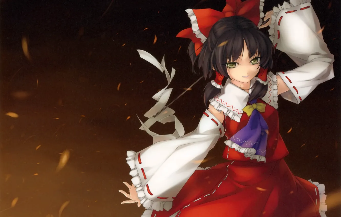 Photo wallpaper the wind, magic, dance, bow, priestess, touhou, art, green eyes