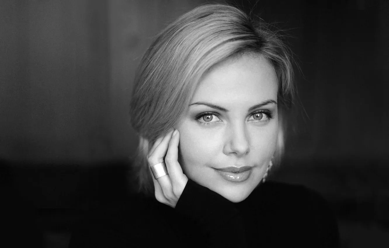 Photo wallpaper girl, Charlize Theron, actress, black and white, Charlize Theron