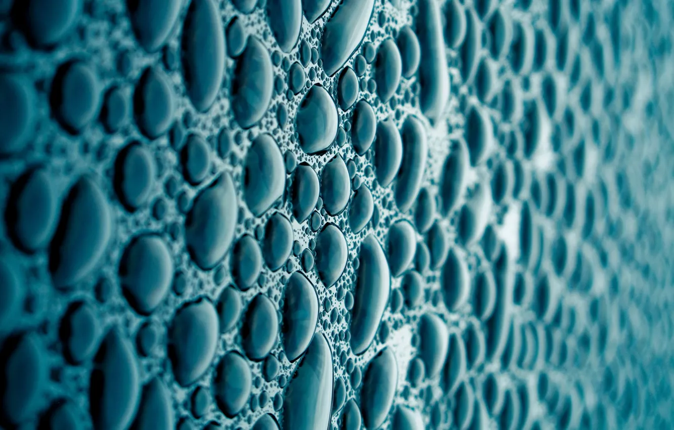 Photo wallpaper Blue, Glass, Water, Drops, Textures