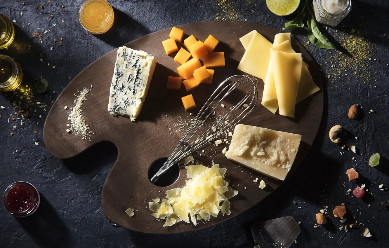 Photo wallpaper food, cheese, palette, still life