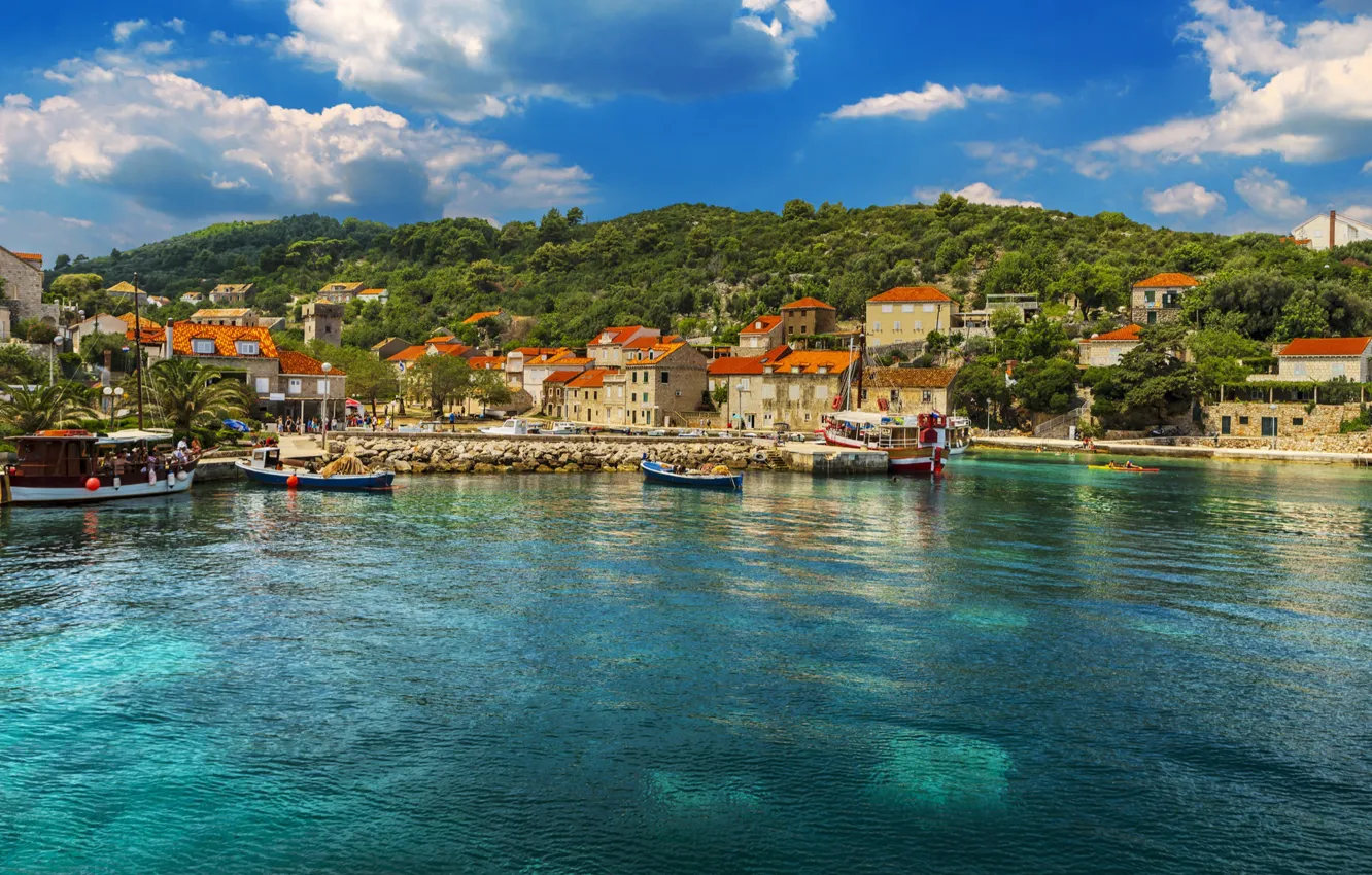 Photo wallpaper sea, the city, boats, promenade, Adriatica, Jadran, Suđurađ, Sucurac