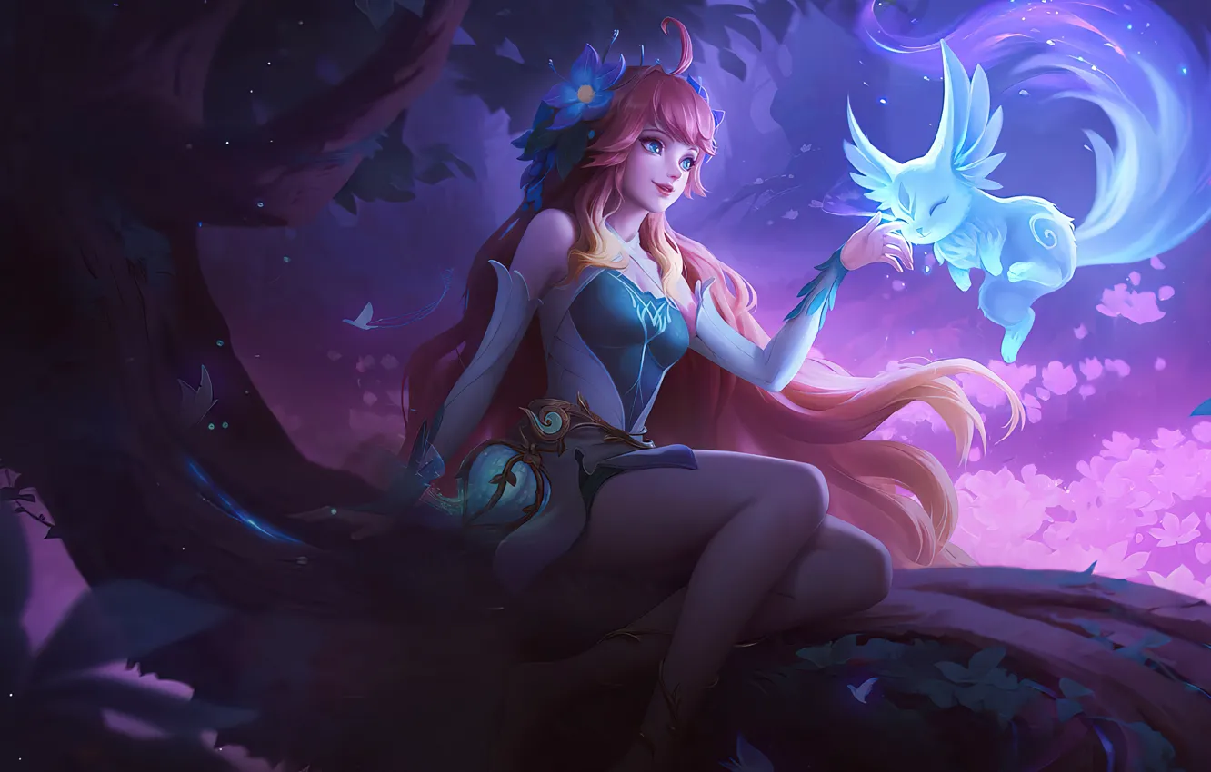 Photo wallpaper girl, night, fantasy, dew, pet, Mobile Legends: Bang Bang!, Floryn