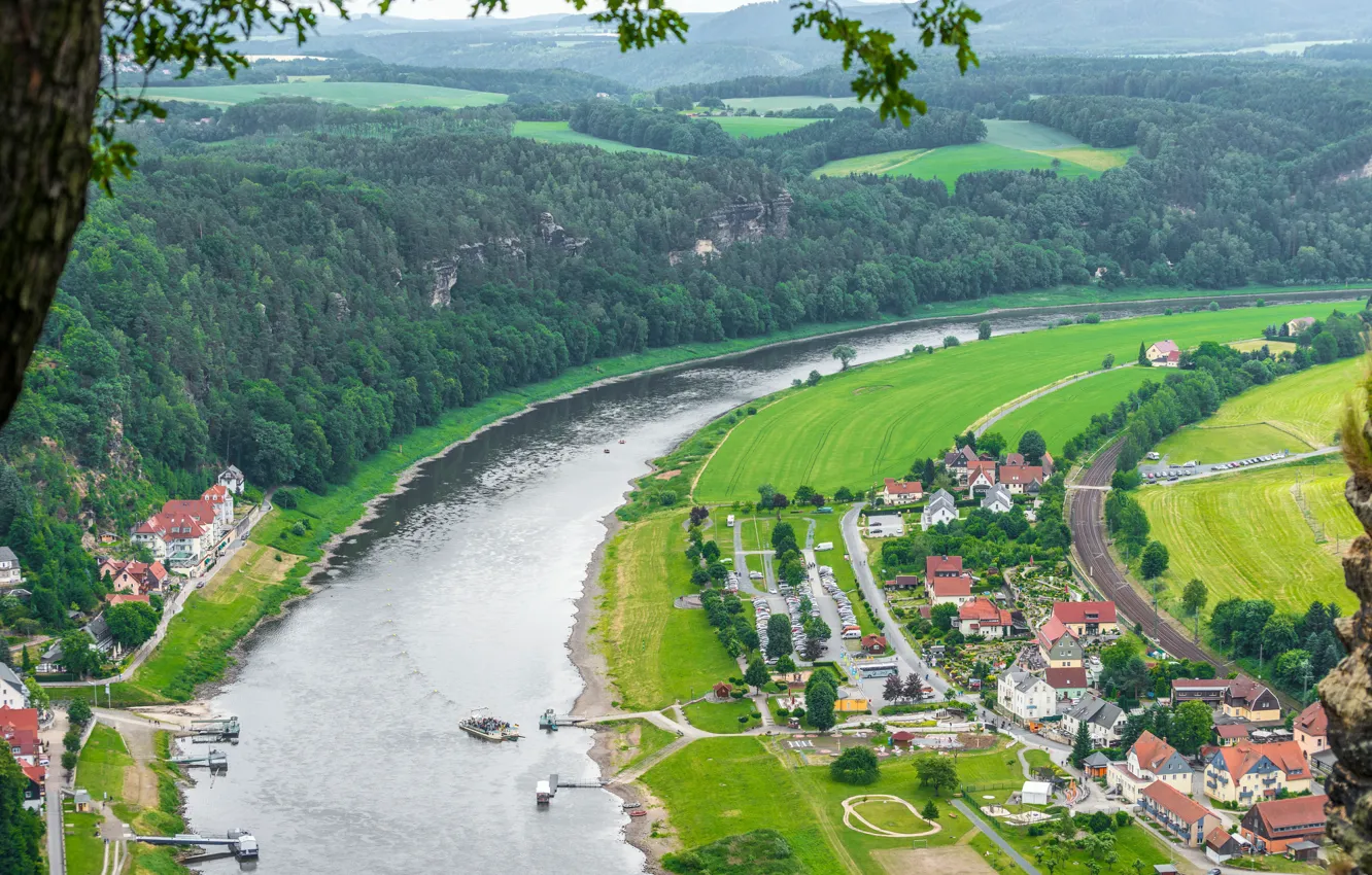 Photo wallpaper The city, River, Germany, Panorama, Germany, Panorama, Elba river, The Elbe River