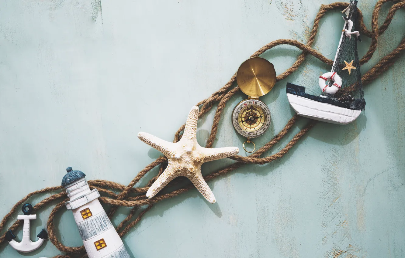 Photo wallpaper summer, background, rope, boat, compass, Morska Zvezda, sea, anchor