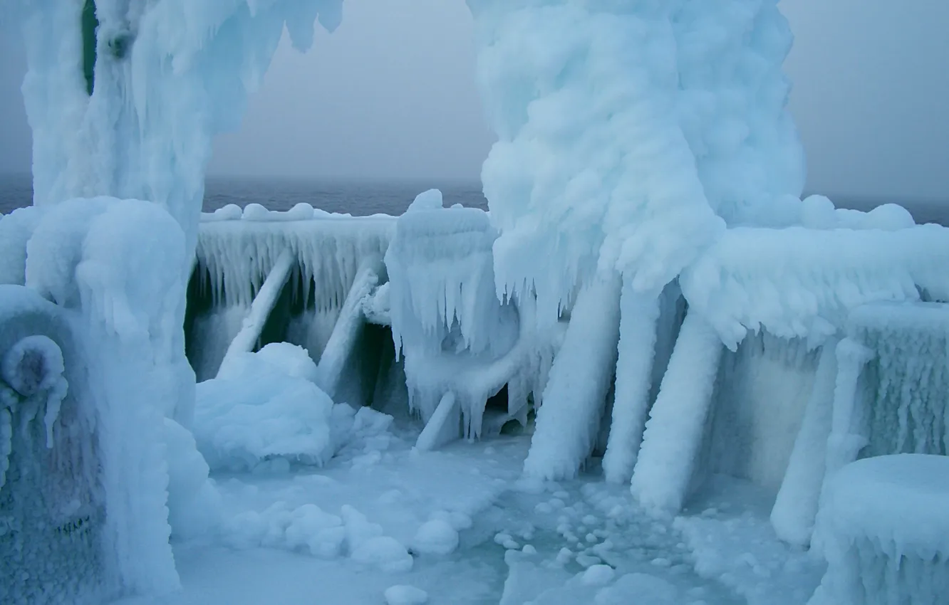 Photo wallpaper tanker, icing, ice storm