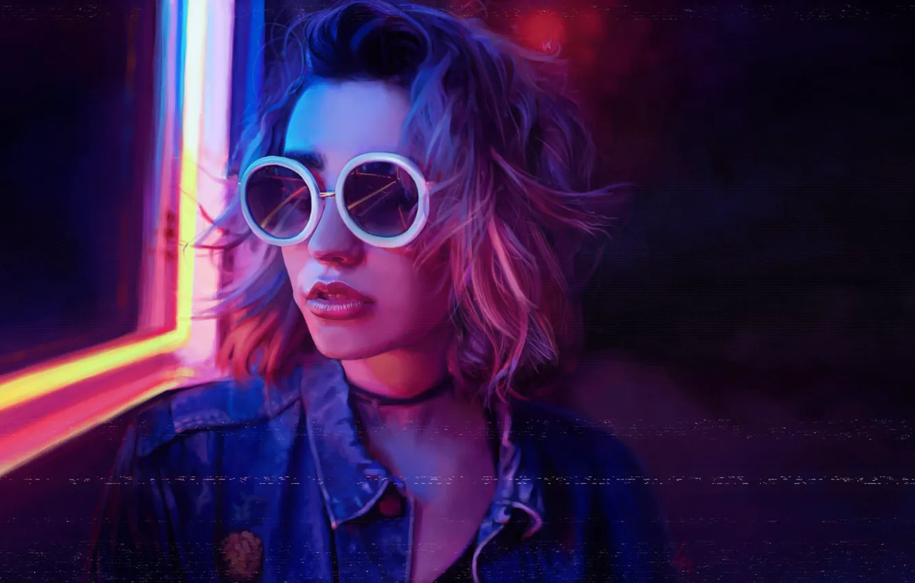 Photo wallpaper Girl, Music, Glasses, Style, Face, Background, 80s, Style