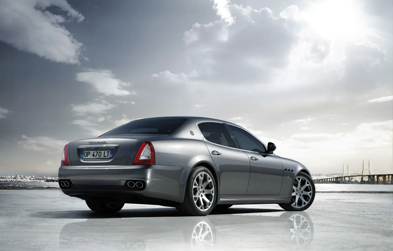 Photo wallpaper Maserati, Quattroporte, The sun, The sky, Reflection, Machine, Silver