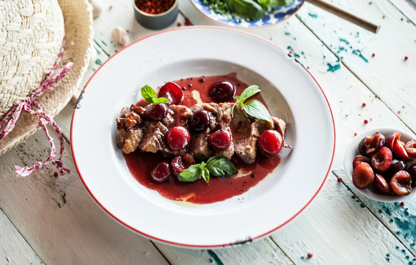 Photo wallpaper food, meat, tomatoes, sauce, meat dish
