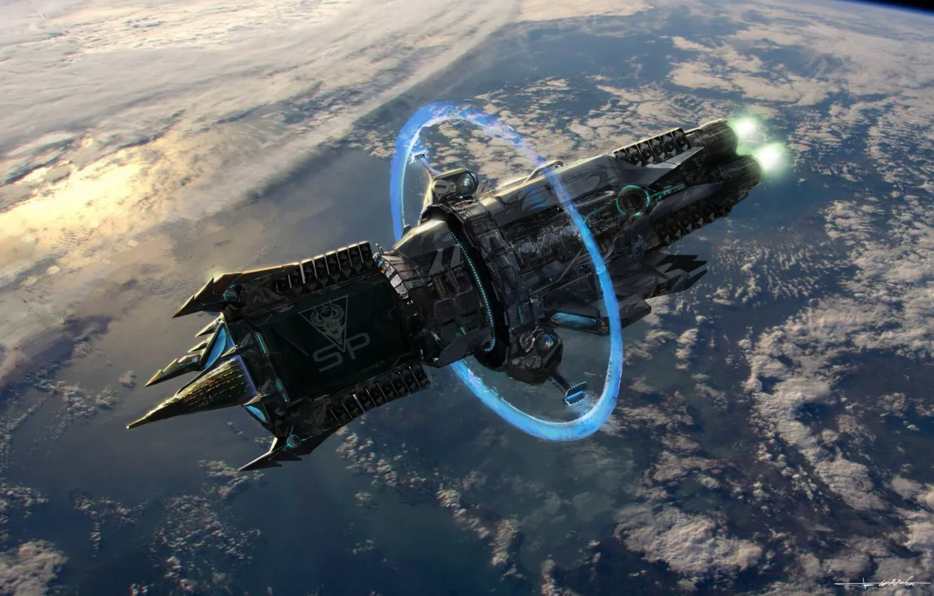 Photo wallpaper energy, planet, spaceship