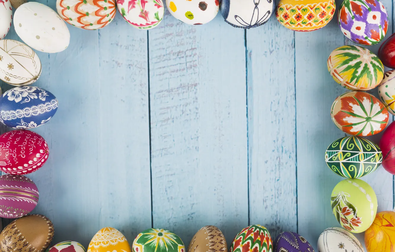 Photo wallpaper eggs, Easter, Holiday, wooden background