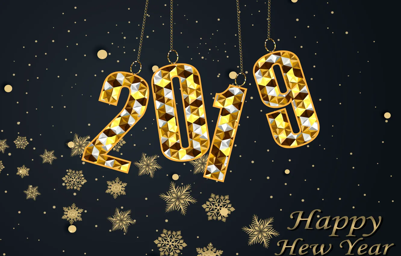Photo wallpaper snowflakes, gold, New Year, figures, golden, black background, black, background
