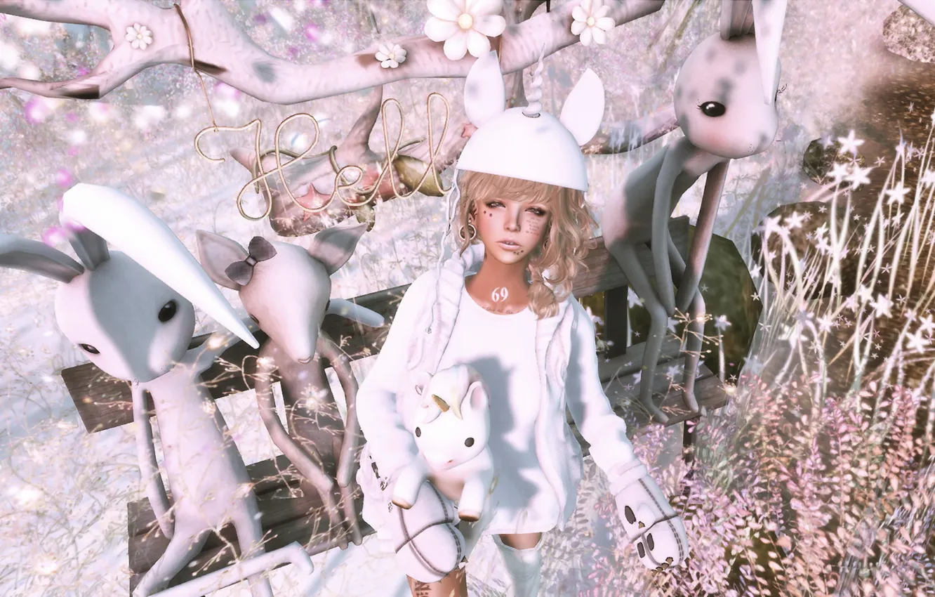 Photo wallpaper girl, background, toy