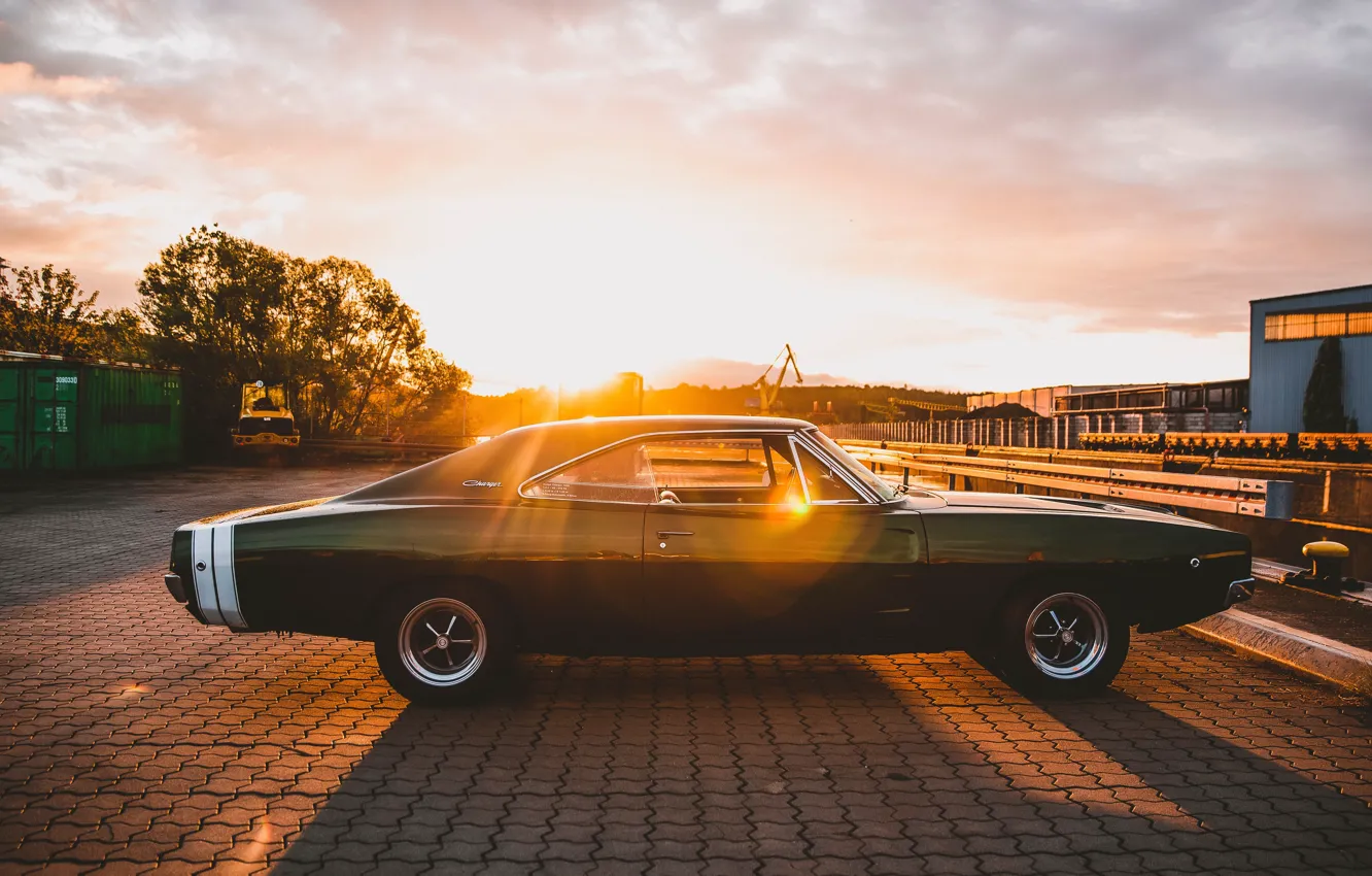 Photo wallpaper green, 1969, dodge, sunset, charger