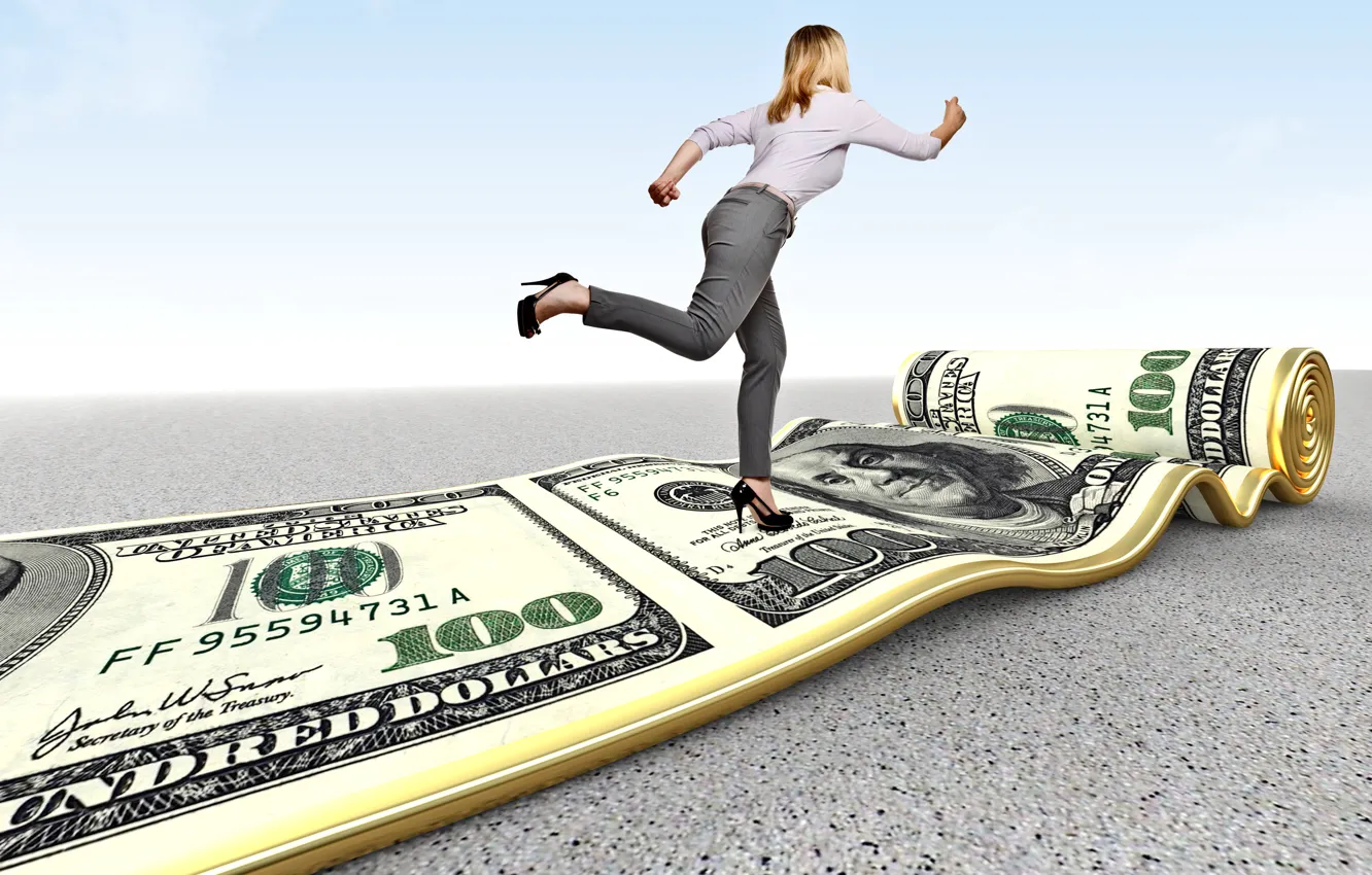 Photo wallpaper girl, money, track, runs