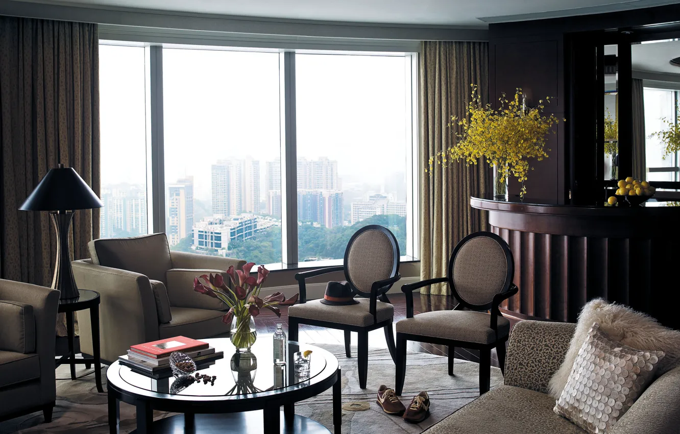 Photo wallpaper design, style, interior, apartment, megapolis, living space, Hongkong