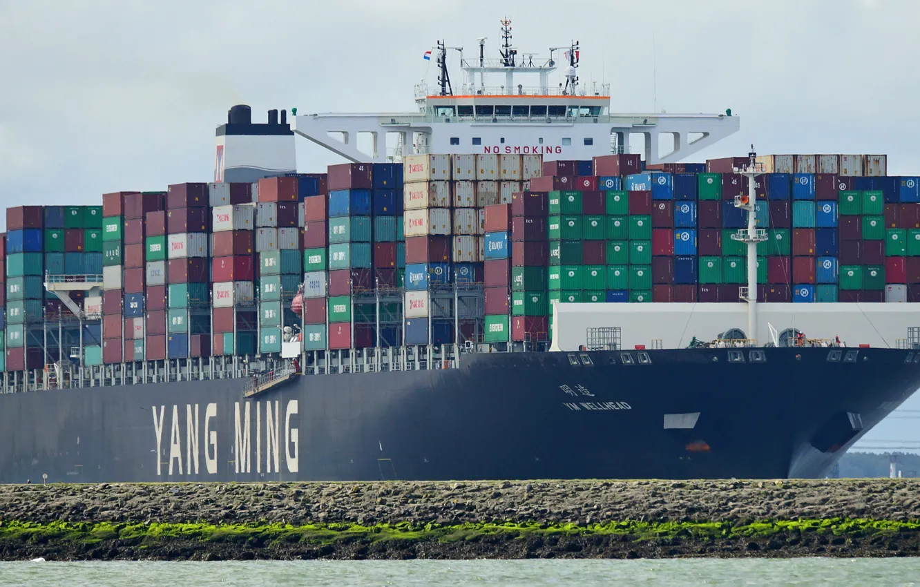 Photo wallpaper sea, ship, a container ship