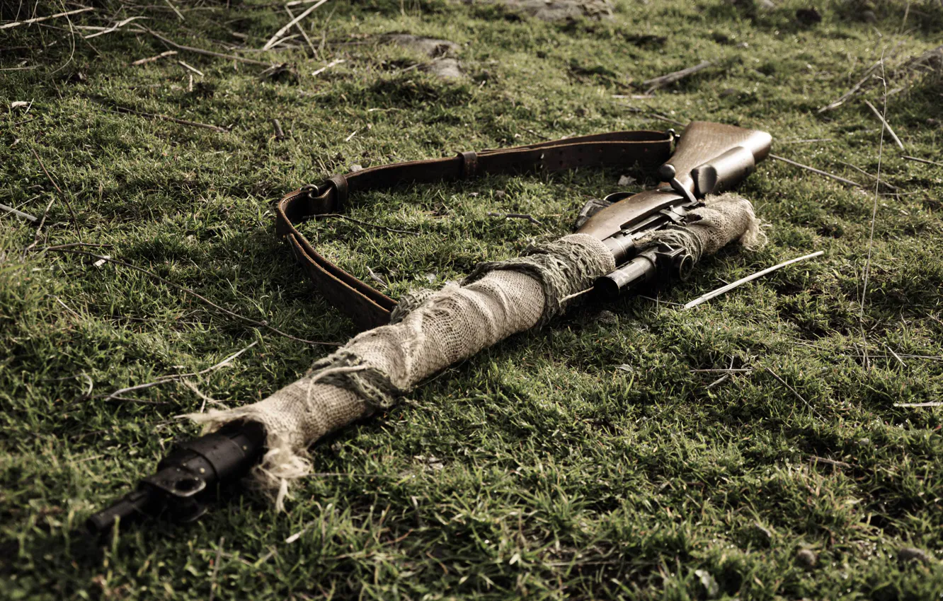 Photo wallpaper grass, weapons, strap, rifle, sniper, Lee-Enfield, Lee-Enfield