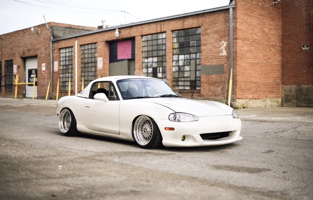 Photo wallpaper white, Mazda, Miata, BBS, stance