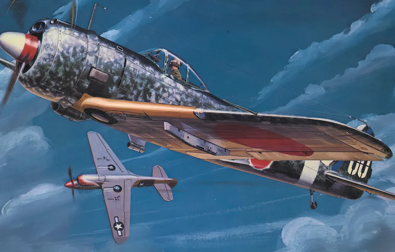 Photo wallpaper art, airplane, painting, aviation, WW2, Nakajima ki-43