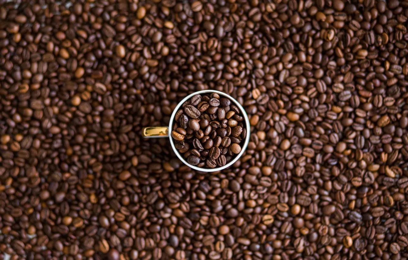 Photo wallpaper Macro, Grain, Coffee, A bunch, Cup, A lot, Coffee beans, Coffee