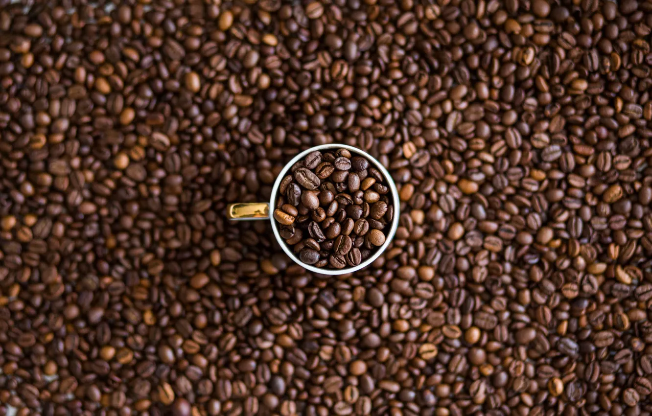 Photo wallpaper macro, close-up, coffee, grain, Cup, close-up, a bunch, a lot