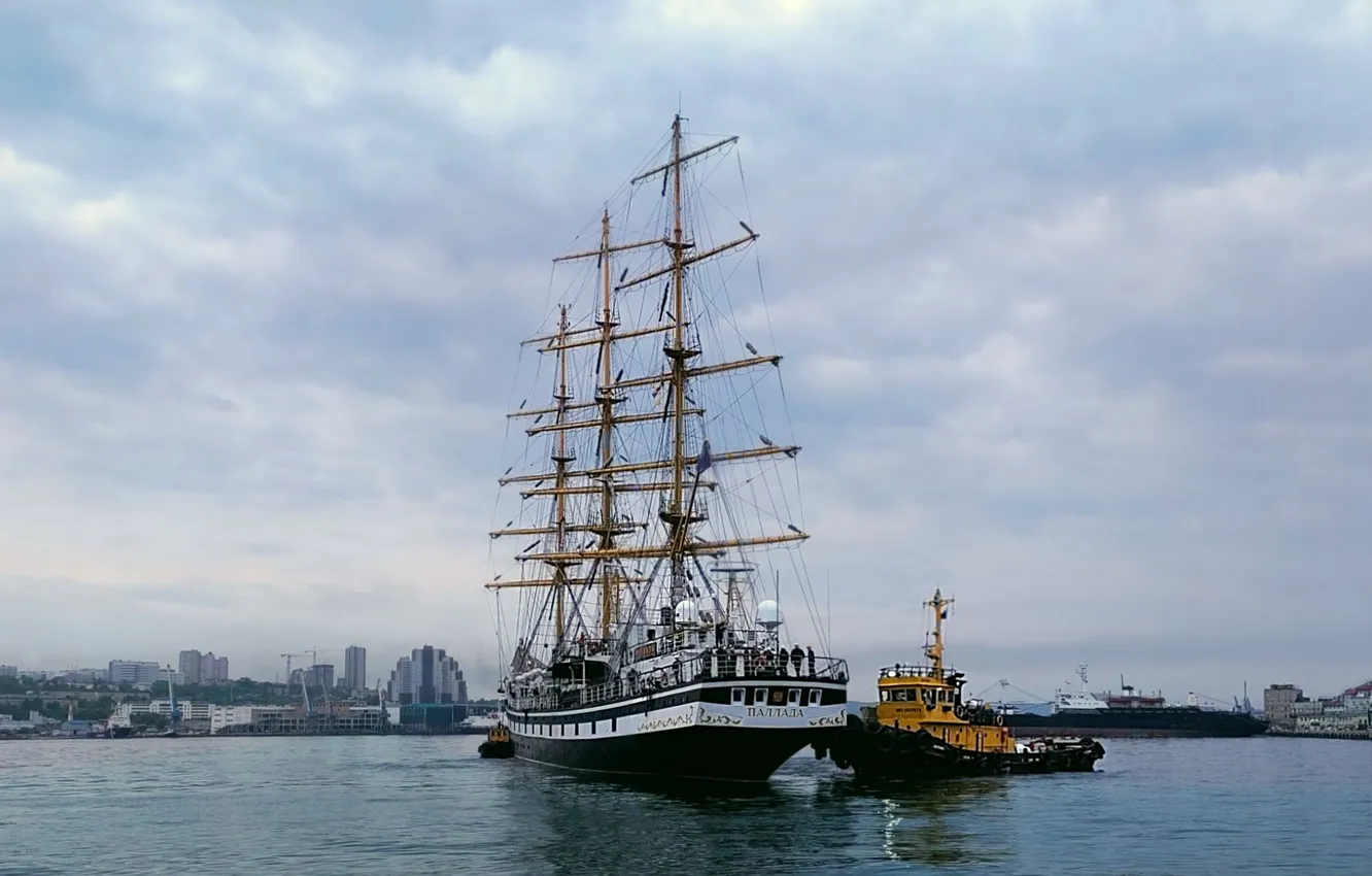 Photo wallpaper sailboat, Pallada, mooring