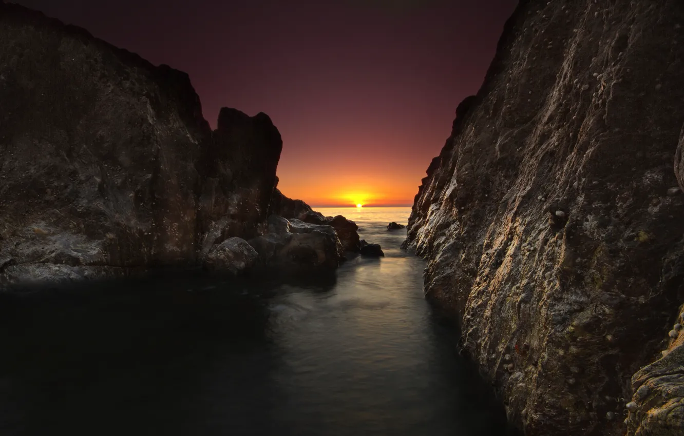 Photo wallpaper sea, landscape, nature, rocks, dawn